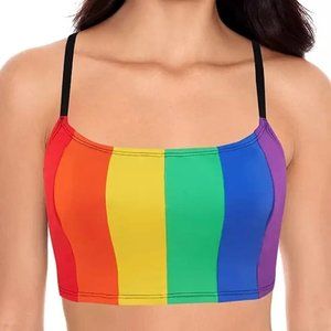 Sirena Bikini Top Tank Cropped Rainbow Striped Colorful Removable Cups XS